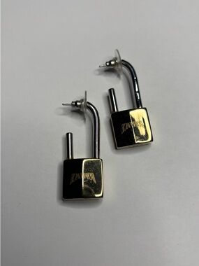 Rare Romance Stainless Steel and Gold Padlock Earrings - Lock Charm Earrings